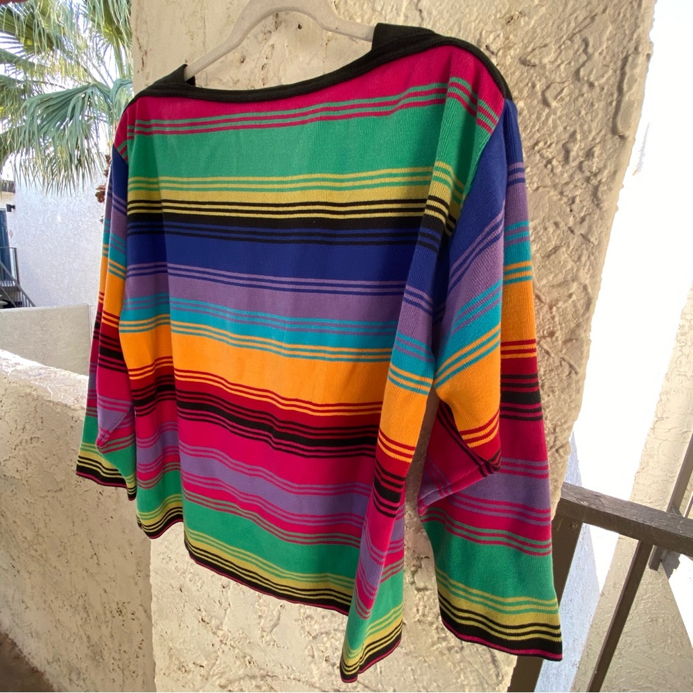 Vintage 80s Liz & Co Made USA Striped Cotton Sweater Boxy Art Knit L